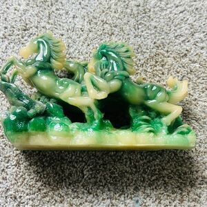 Dynamic Green and Cream Horse Sculpture- jade